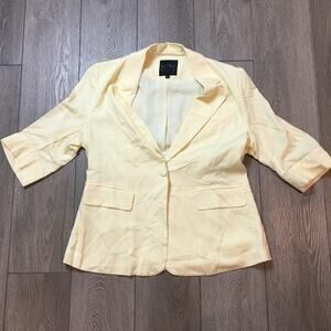 Mina Self Pale Yellow Blazer Women Size Large Linen Blend